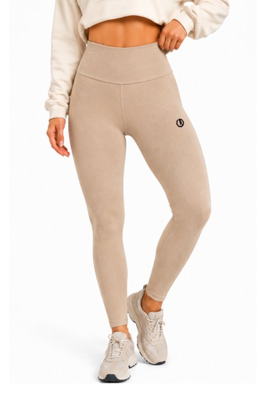 👖✨ Octagon Ribbed Leggings – Premium Comfort  Performance BEIGE