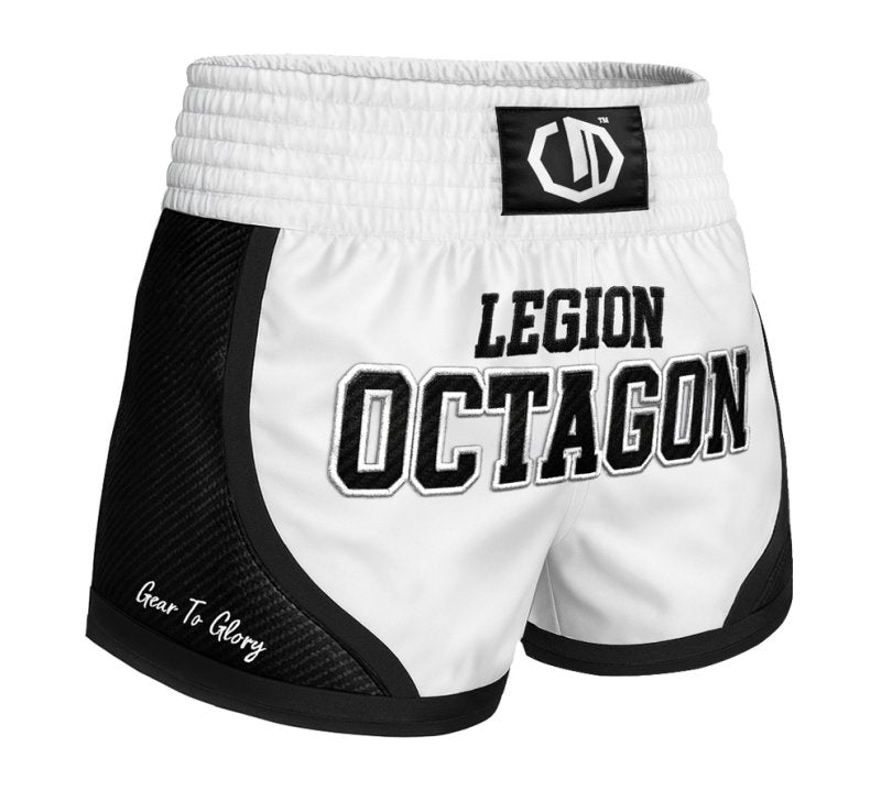 🥊🔥 Legion Octagon Muay Thai & Kickboxing Shorts KEVLAR WHITE