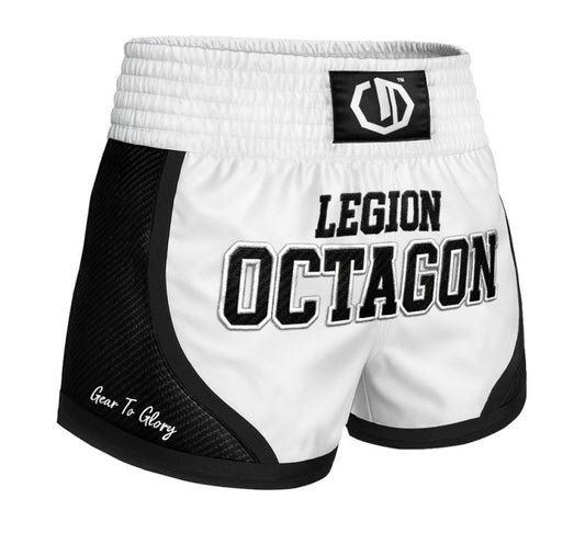 🥊🔥 Legion Octagon Muay Thai & Kickboxing Shorts KEVLAR WHITE